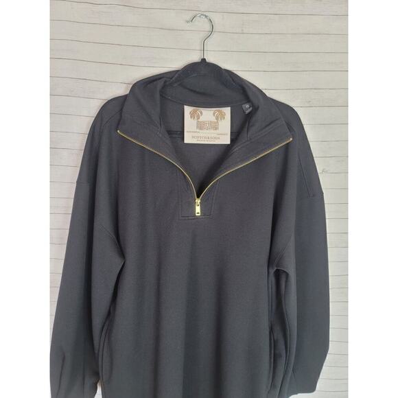 SCOTCH & SODA MAISON SCOTCH 1/4 ZIP SWEATSHIRT DRESS IN BLACK, SZ LARGE - Picture 6 of 16